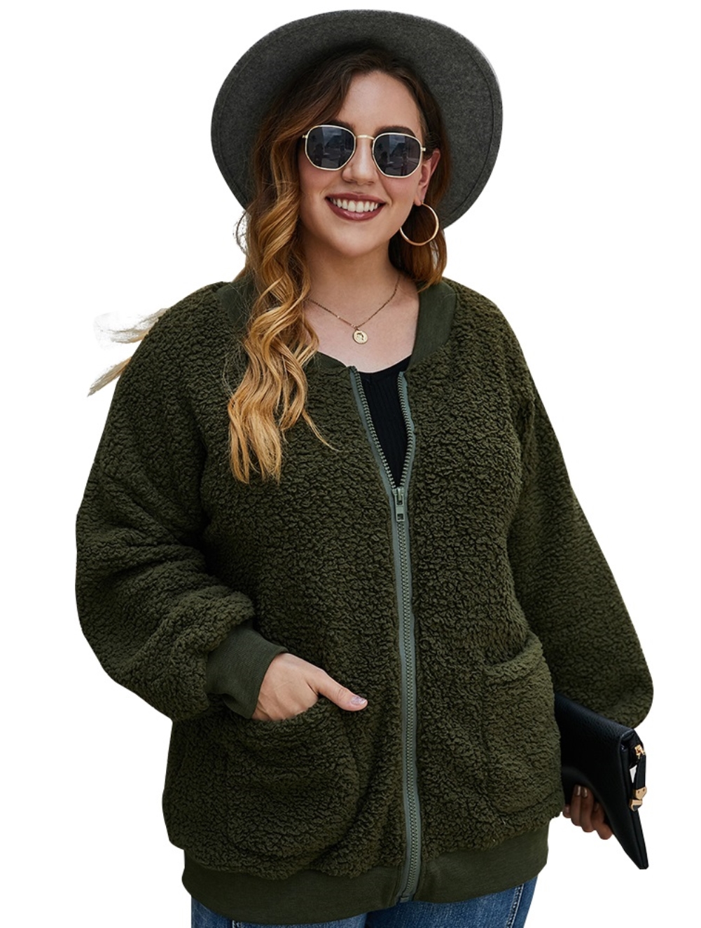 Plus Size Zipped Up Fleece Coat