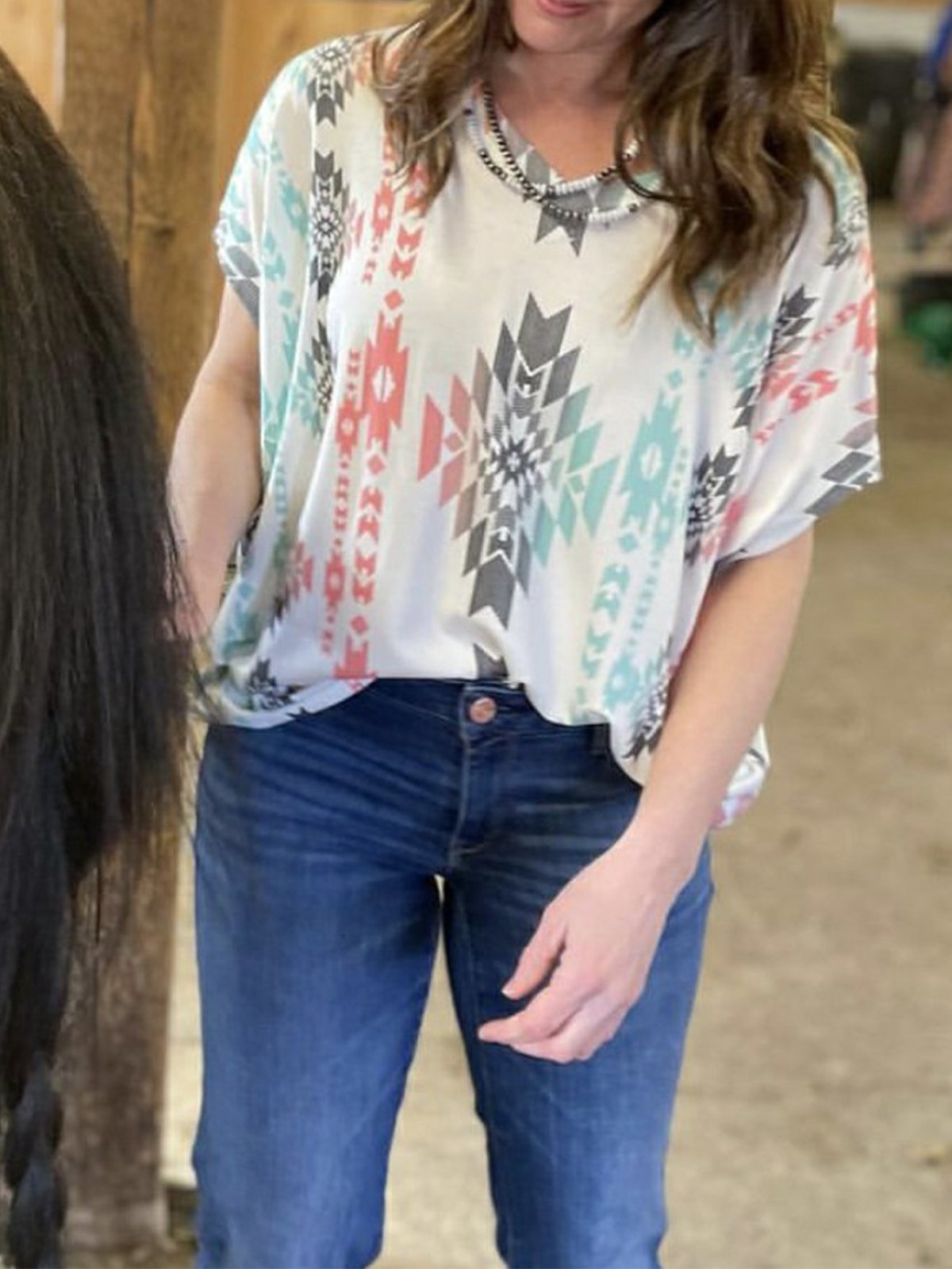 Geometry Batwing Simple & Basic Shift Floral-Print Shirts & Tops