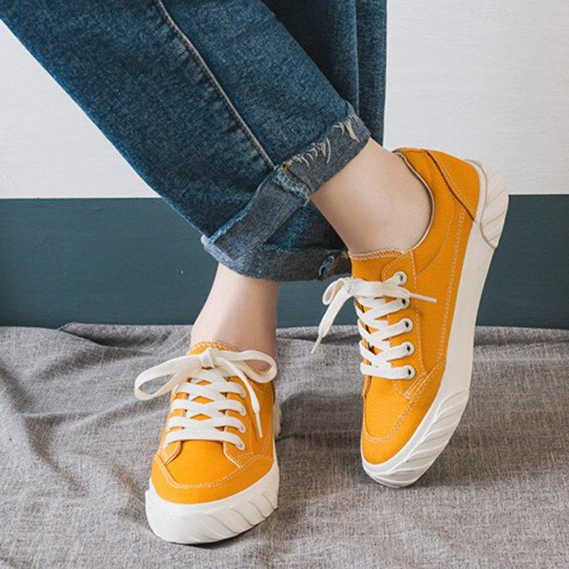 Women Yellow Lace-Up Fashion Sneakers