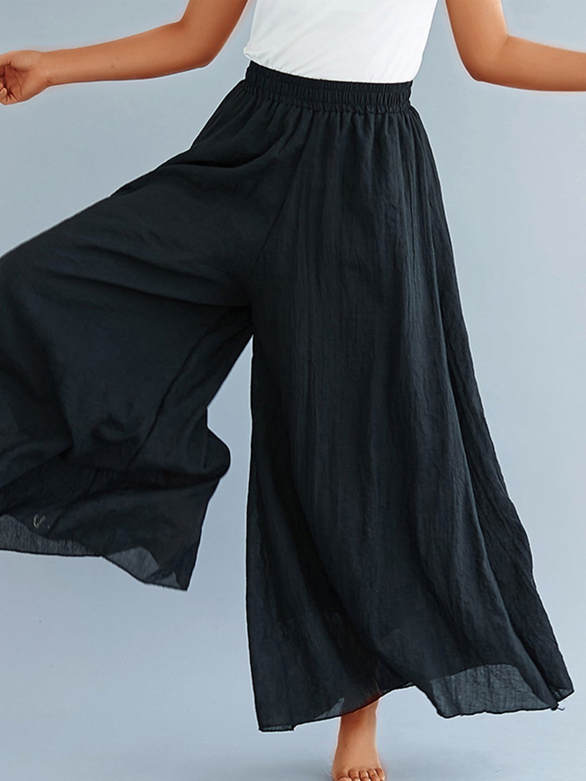 Plus Size Women Plain Casual Wide Leg Pants