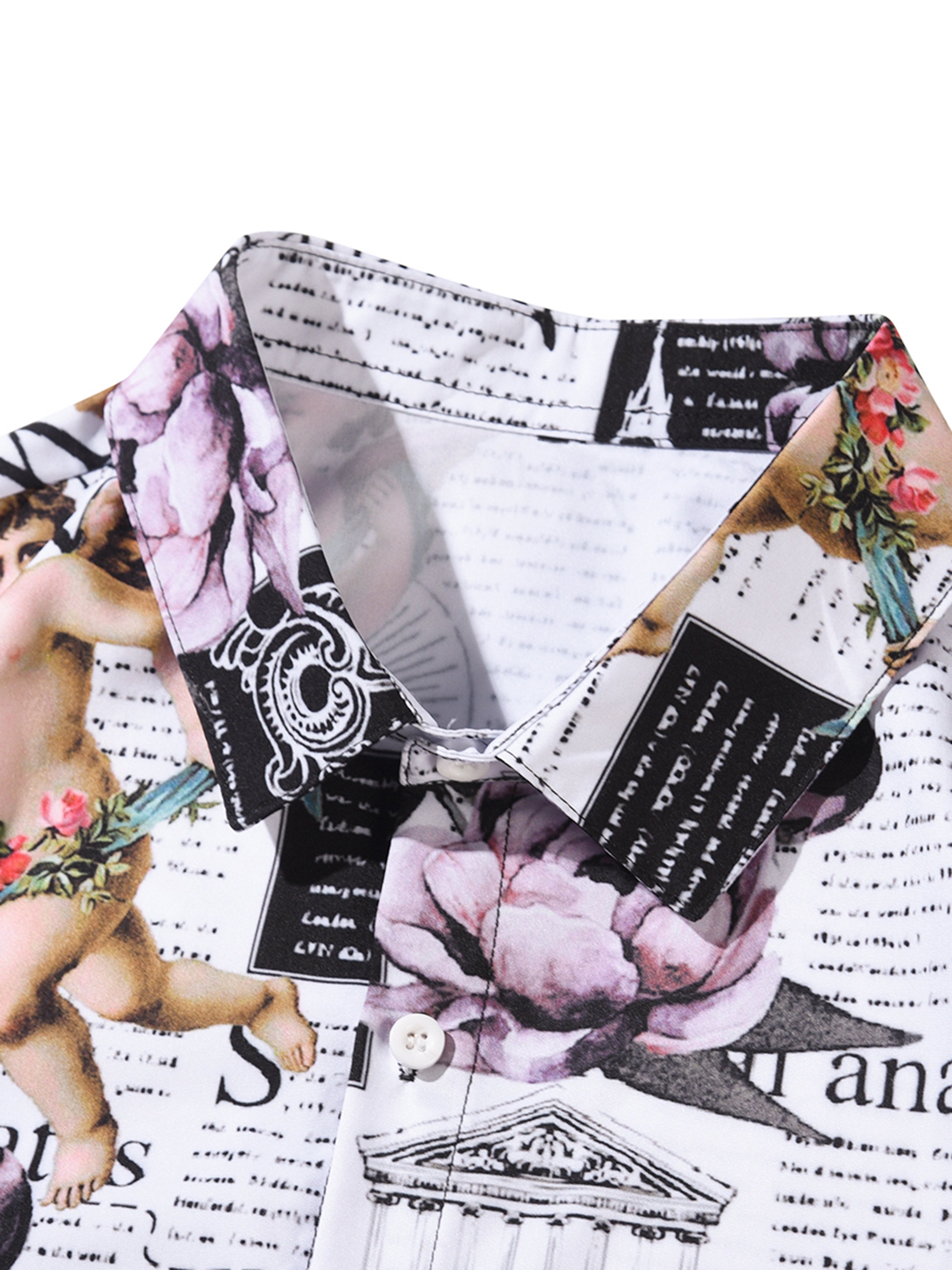 Men's Street News & Angel Print Button Shirt