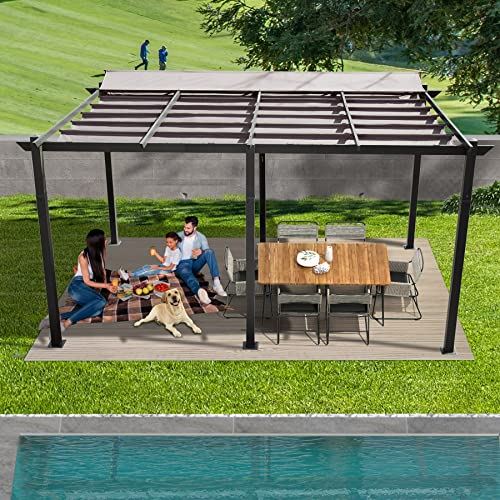 Domi Outdoor Living 11’ X 16’ Outdoor Retractable Pergola with Weather-Resistant Canopy Aluminum Garden Pergola Patio Grill Gazebo for Courtyard