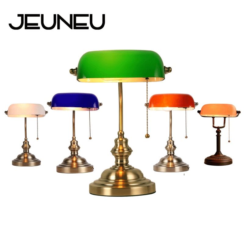 Table Lamp E27 with Switch Green Glass Lampshade Desk Lights for Bedroom Study Home Reading