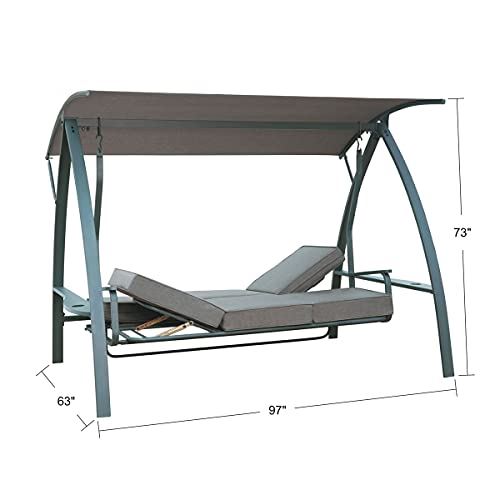 3 Person Patio Swinging Bench with Adjustable Canopy & Weather Resistant Steel Frame