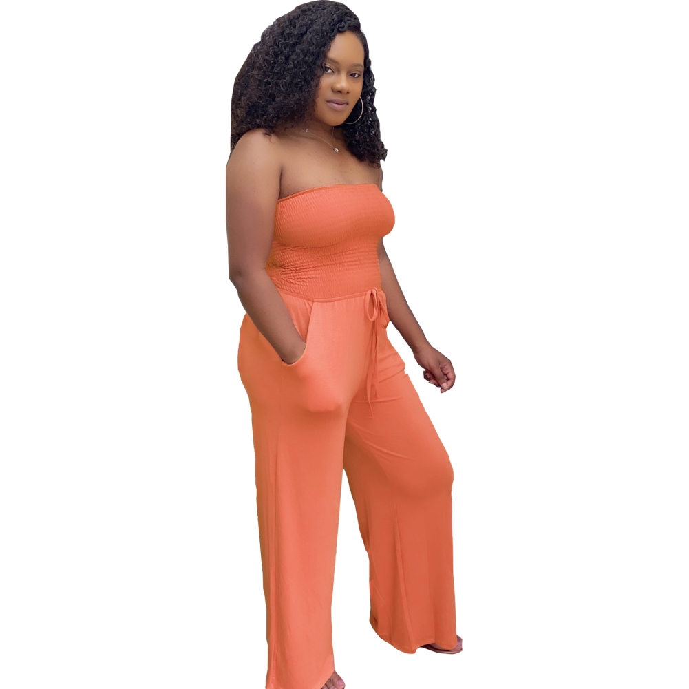 Solid Color Sexy Strapless Loose Jumpsuit
