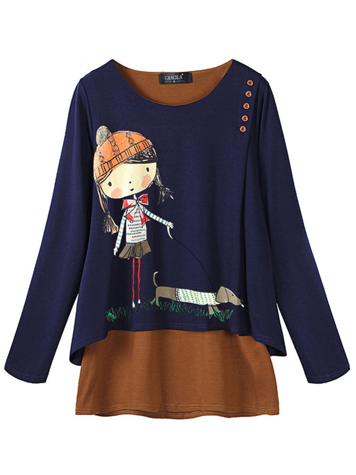 Casual Long Sleeve Round Neck Plus Size Tops