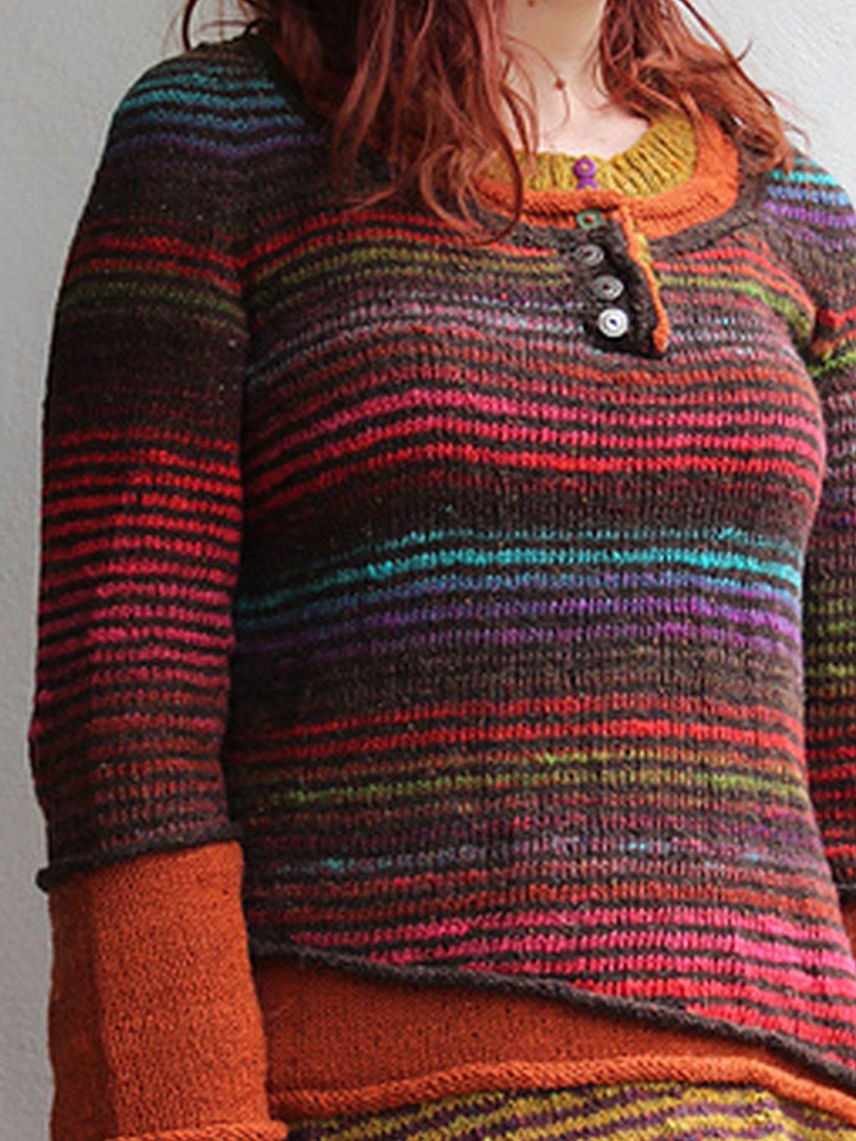Color-Block Striped Long Sleeve Wool Blend Sweaters