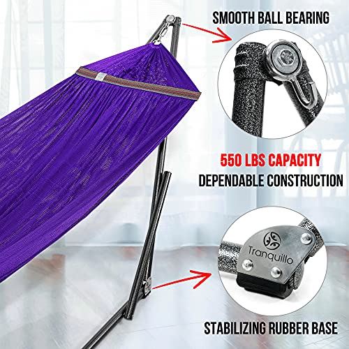 Collapsible Hammock, Adjustable Hammock Stand with 2 Layered Polyester Net �C Purple
