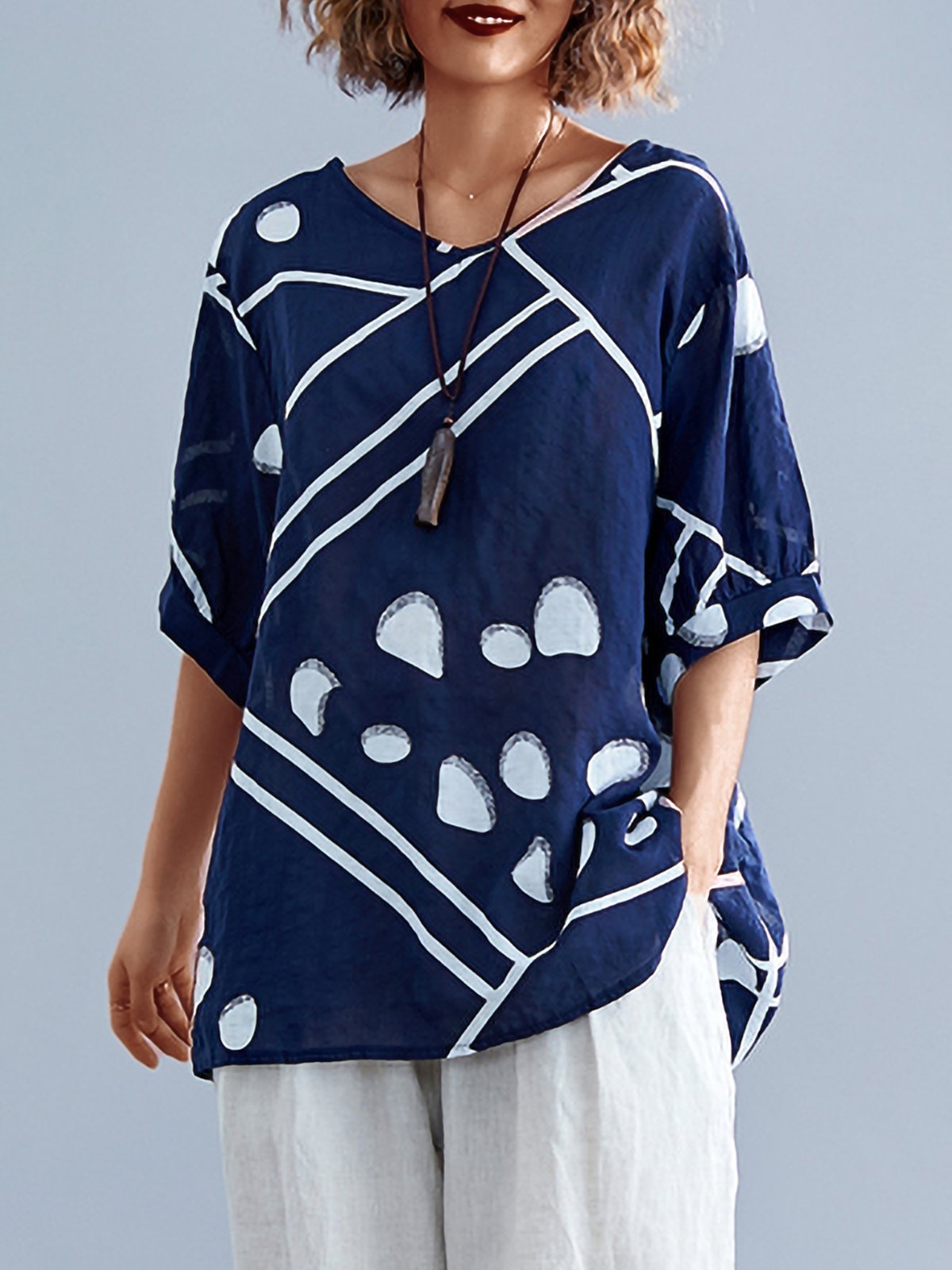 Plus Size Women Irregular Elegant Short Sleeve Round Neck  Floral Casual Tops