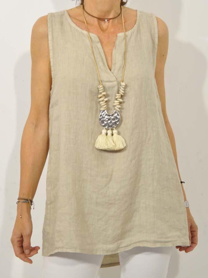 Plus Size Casual Sleeveless V Neck Solid Tops