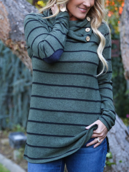 Cotton Long Sleeve Striped Blouse & Shirts