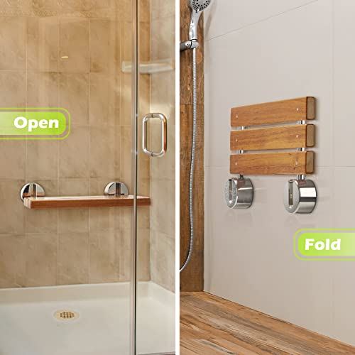 Shower, Wood Shower Stool Fold Down 400 Lbs Capacity Wall Mounted