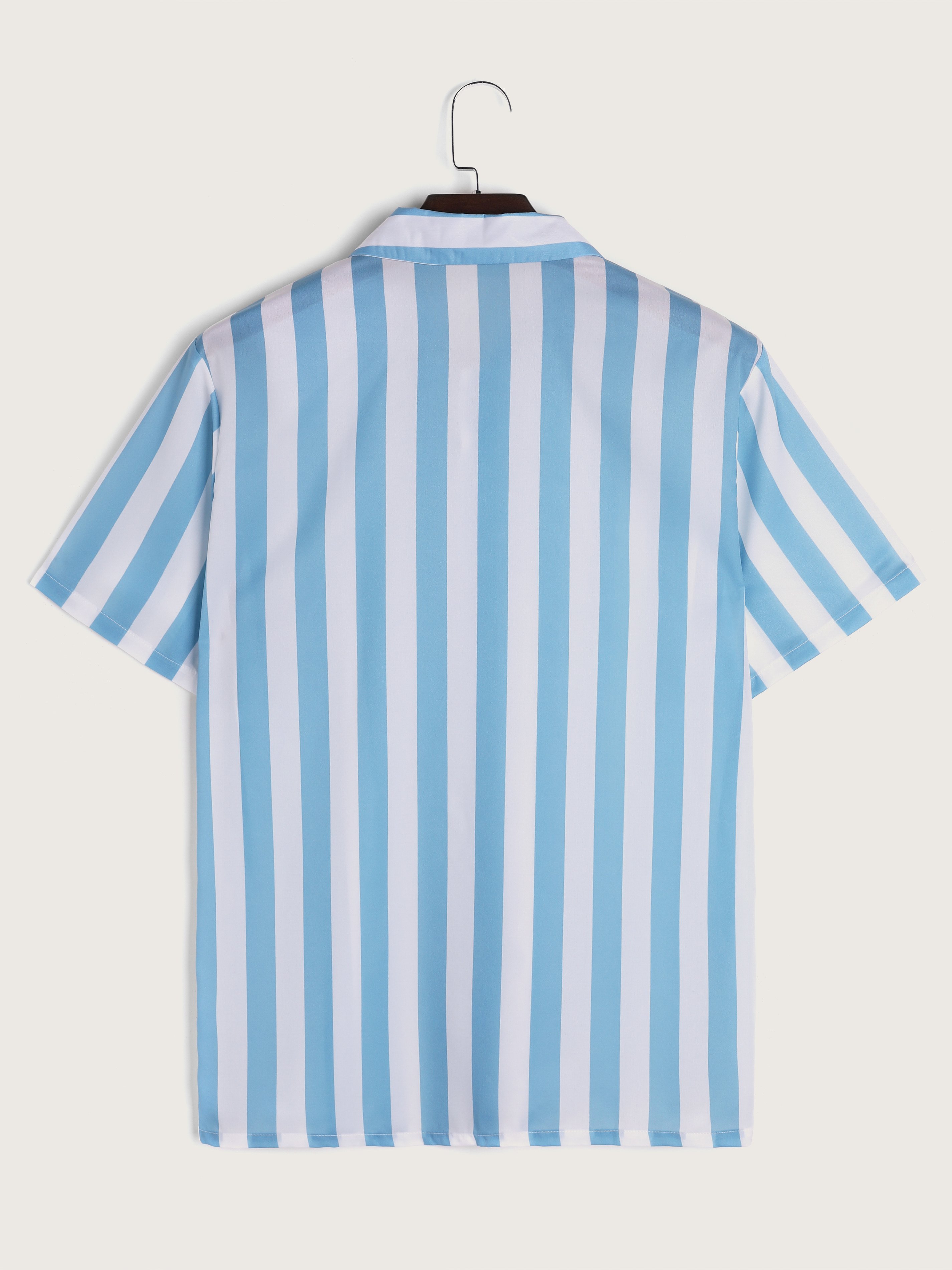 Men's Navy Stripe Button Short Sleeve Shirt