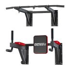 ONETWOFIT Multifunctional Wall Mounted Pull Up Bar Power Tower Set Chin Up Station Home Gym- Black & Red