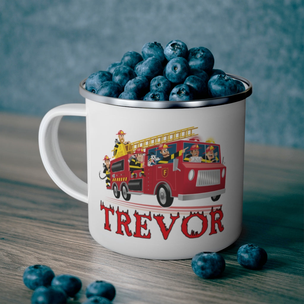 Custom Name Firefighter Children's Enamel Campfire Mug I