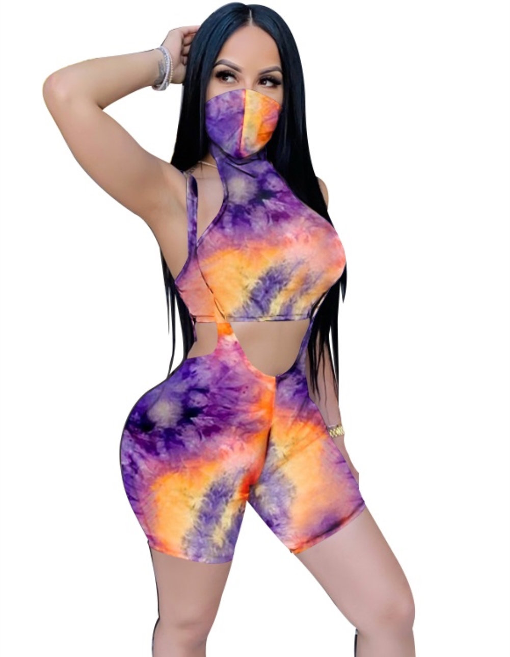 Sexy Two Piece Suspender Biker Short Set with Face Cover