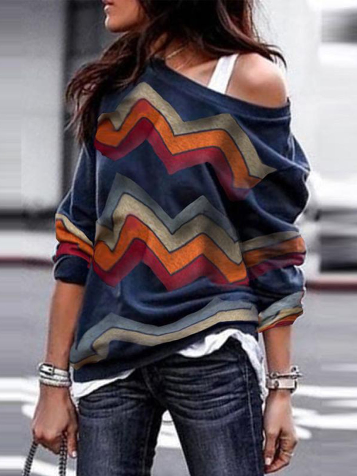 Vintage One Shoulder Long Sleeve Cotton T-Shirts