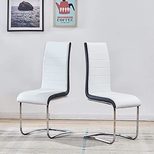 Modern Dining Chairs Set, White Black Side Dining Room Chairs