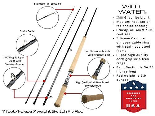 Wild Water Fly Fishing 11 Foot 4-Piece 7-Weight Switch Rod Complete Fly Fishing Rod