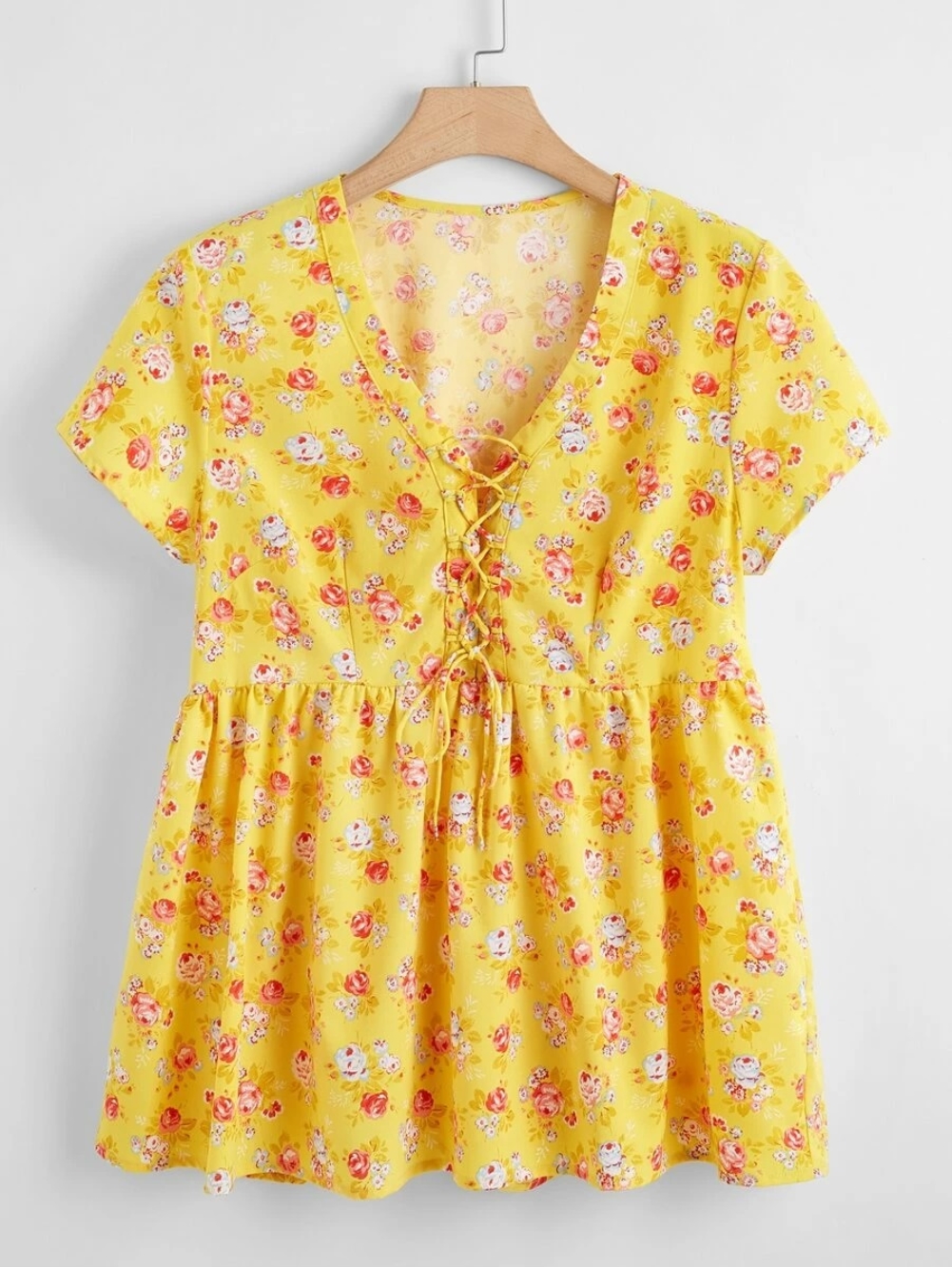 Summer Floral Yellow Peplum Shirt