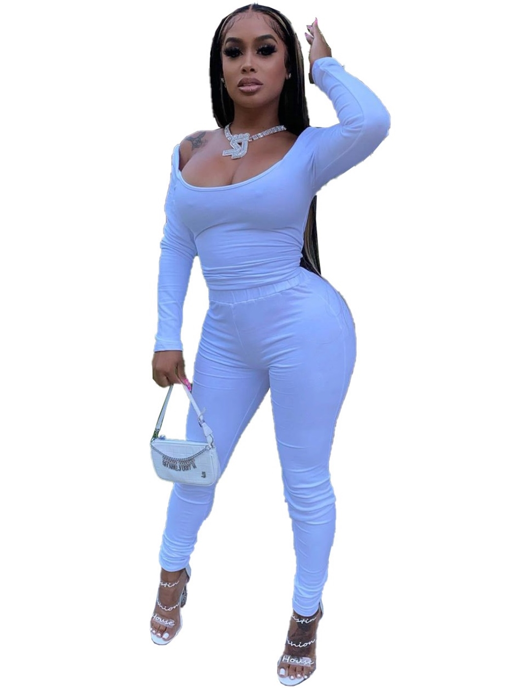 Autumn Plain Two Piece Bodycon Pants Set