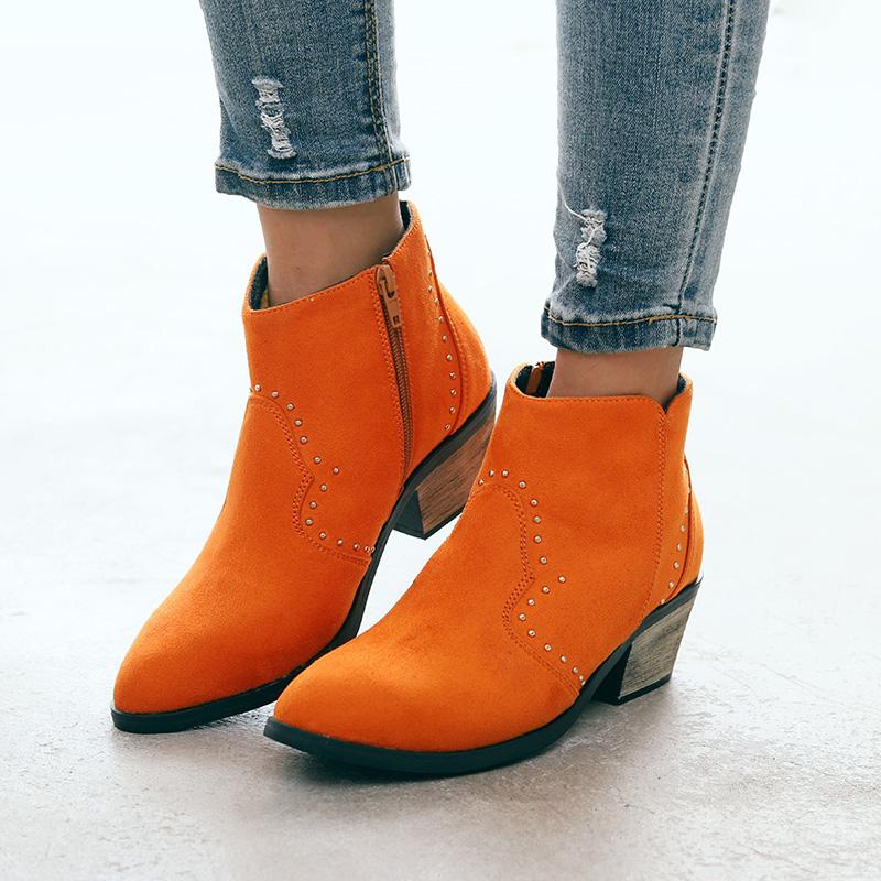 Chunky Heel Closed Toe Women Boots