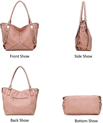 KEYLI Women Handbags Faux Leather Hobo Shoulder Bag Fashion Tote, A Black