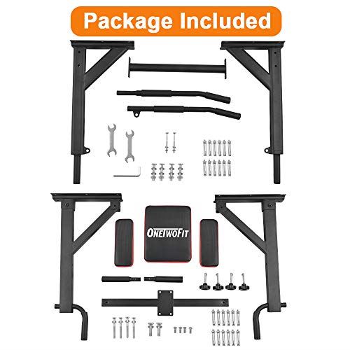 ONETWOFIT Multifunctional Wall Mounted Pull Up Bar Power Tower Set Chin Up Station Home Gym- Black & Red