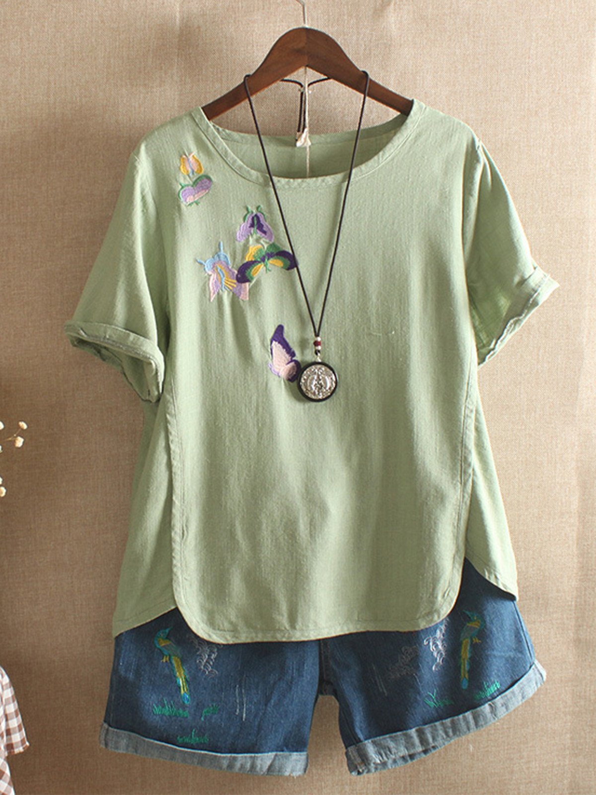 Women Casual Embroidery Tops Tunic Blouse Shirt