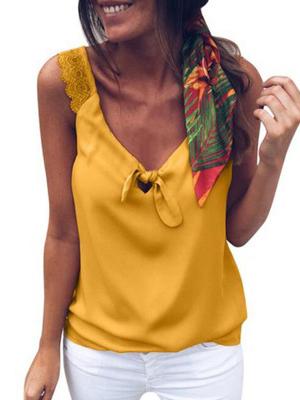 Sleeveless Bow V Neck Holiday Casual Tops