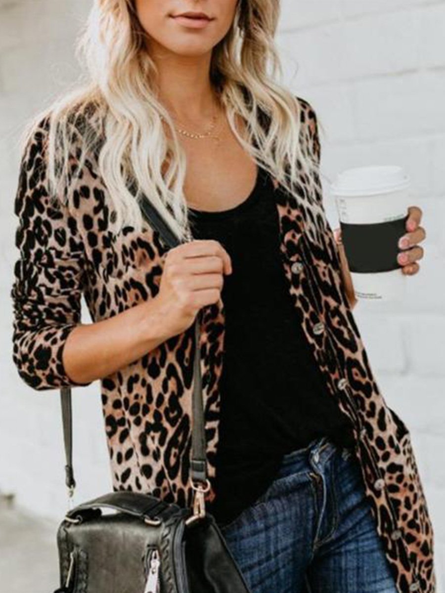 Long And Medium Leopard Loose Cardigan