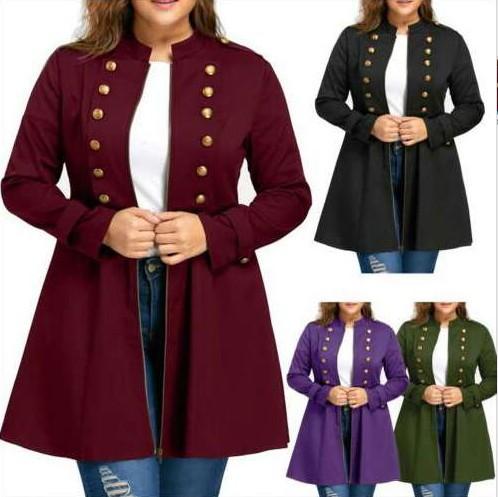 Vintage Cotton-Blend Buttoned Stand Collar Coat