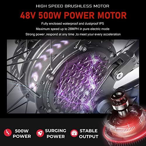 Electric Mountain Bike, E-Bike Moped with 48V 13ah Lithium Battery