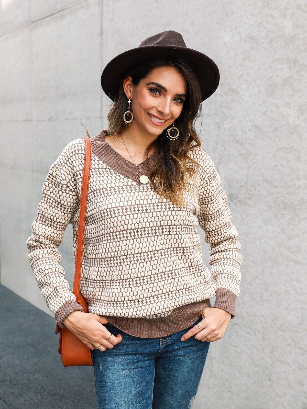 Knitted Shift Sweet V Neck Sweater