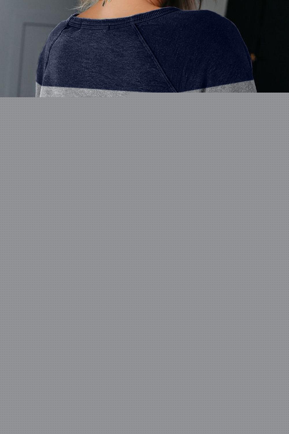 Purple Raglan Sleeve Color Block Pullover Sweatshirt