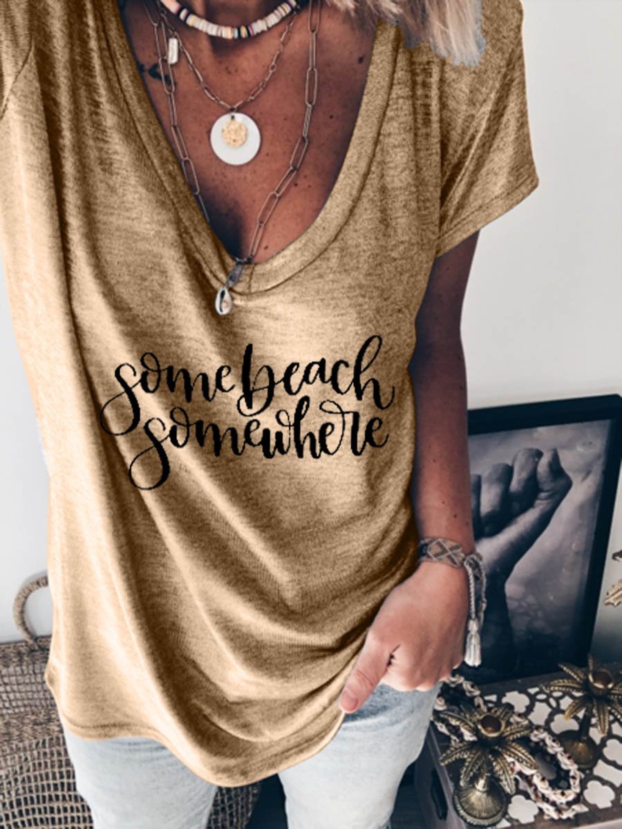 Some Beach Somewhere Graphic V-neck Tee