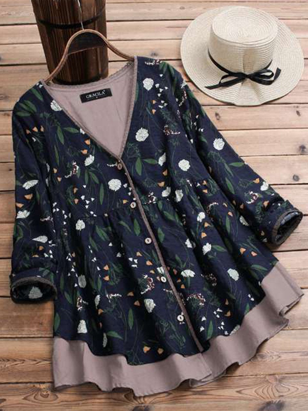 Women Casual Printed Tops Tunic Blouse Shirt