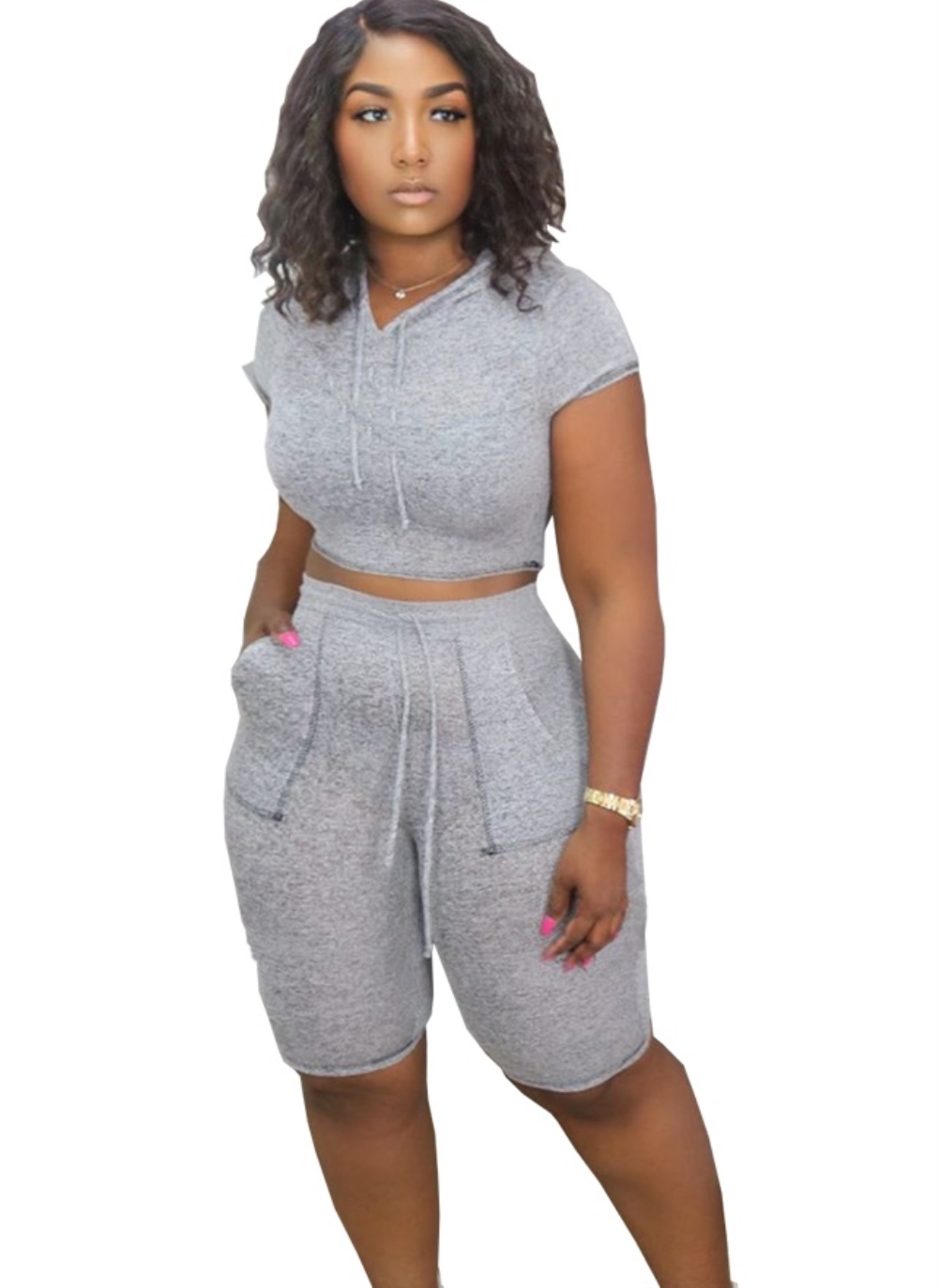 Summer Sports Two Piece Plain Short Set