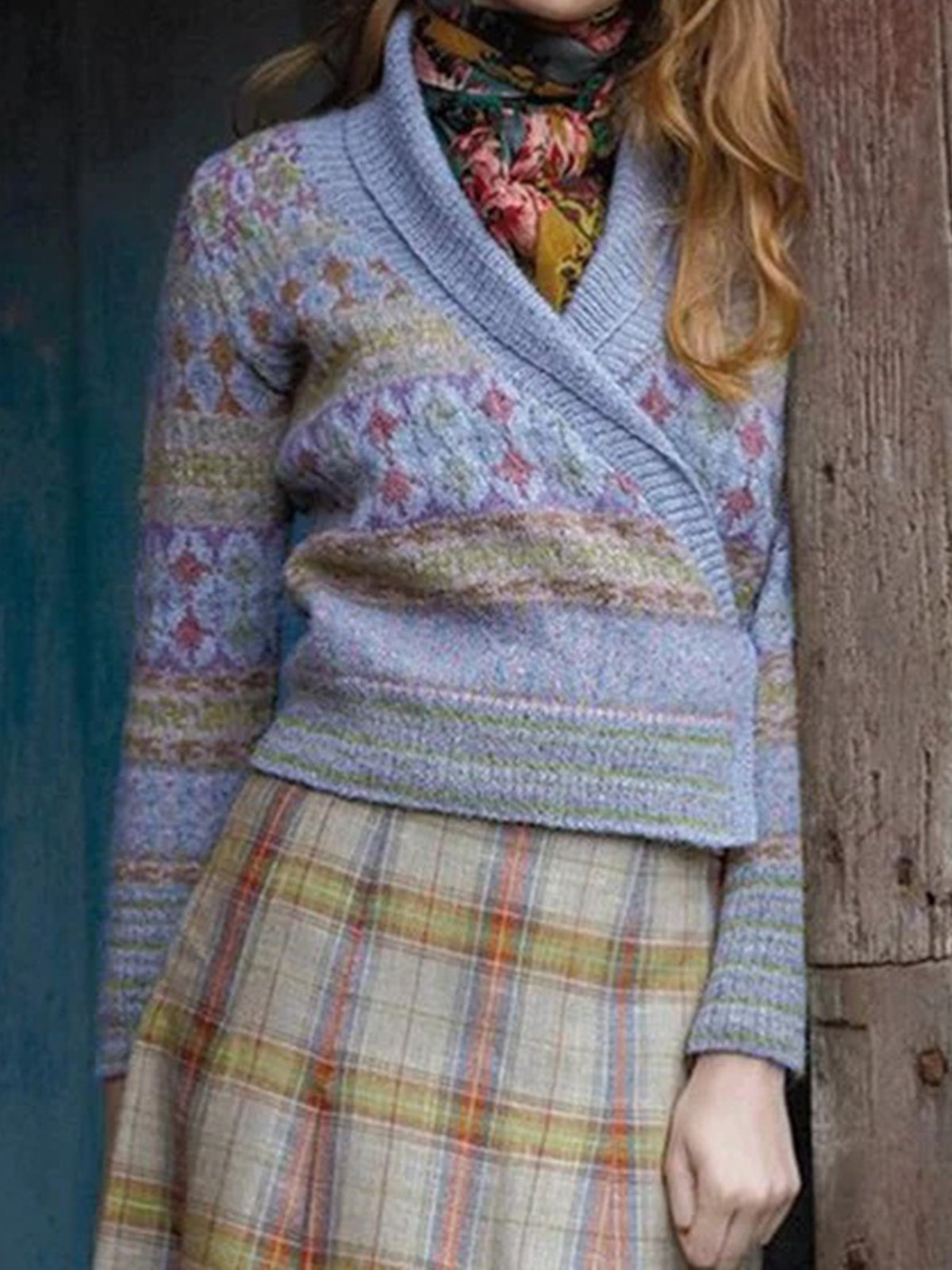 Long Sleeve Shawl Collar Floral Vintage Sweaters