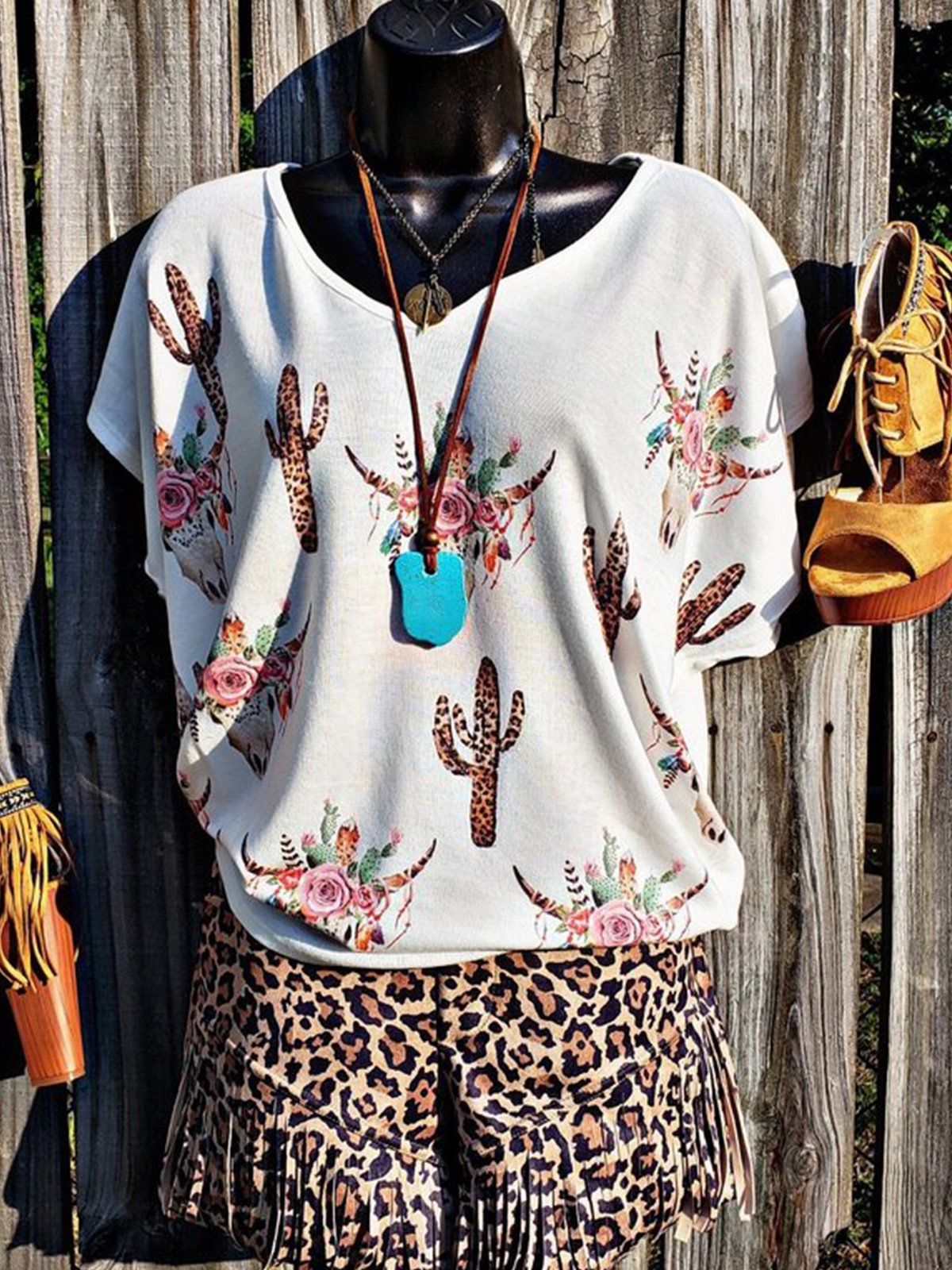 Shift Printed Short Sleeve Plants Shirts & Tops