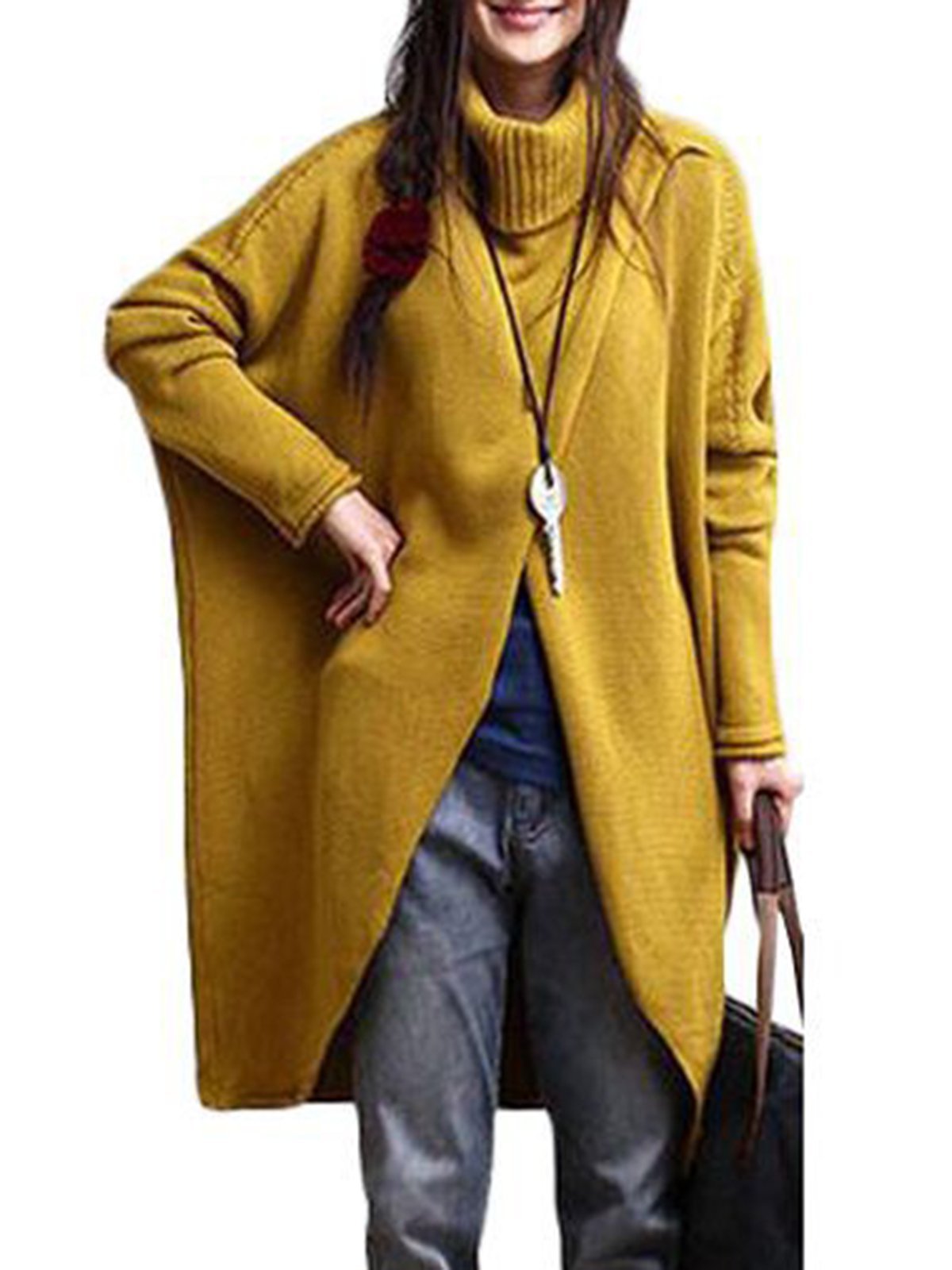 Casual Turtleneck Asymmetrical Long Sleeve Sweater