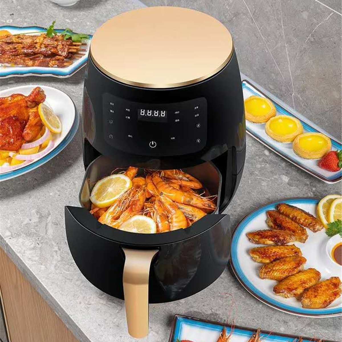 Air Fryer Chicken Oil Free Air Fryer Health Fryer Pizza Cooker Smart Touch LCD Electric Deep Airfryer