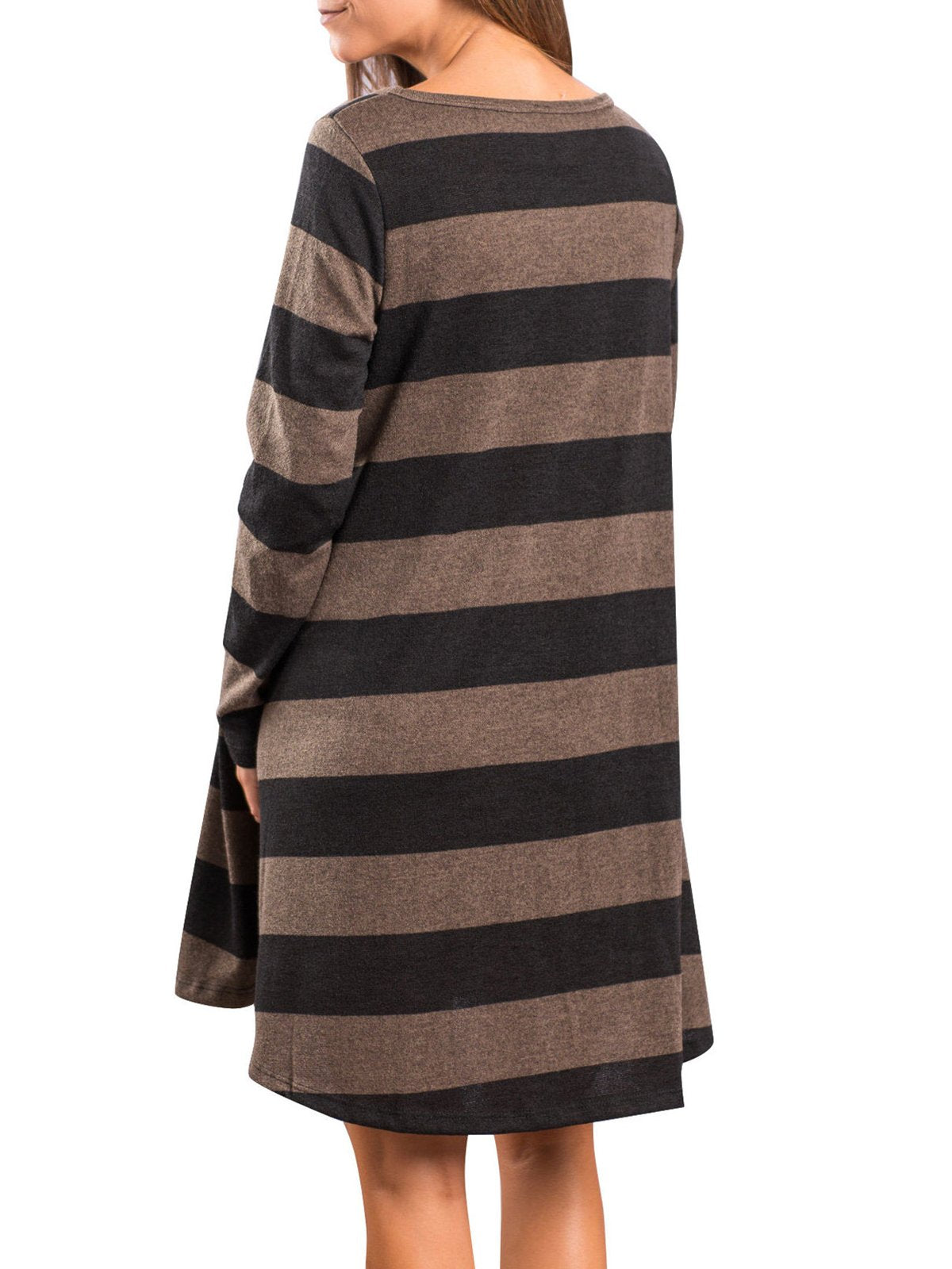 Casual Crew Neck Striped Cotton-blend Dress
