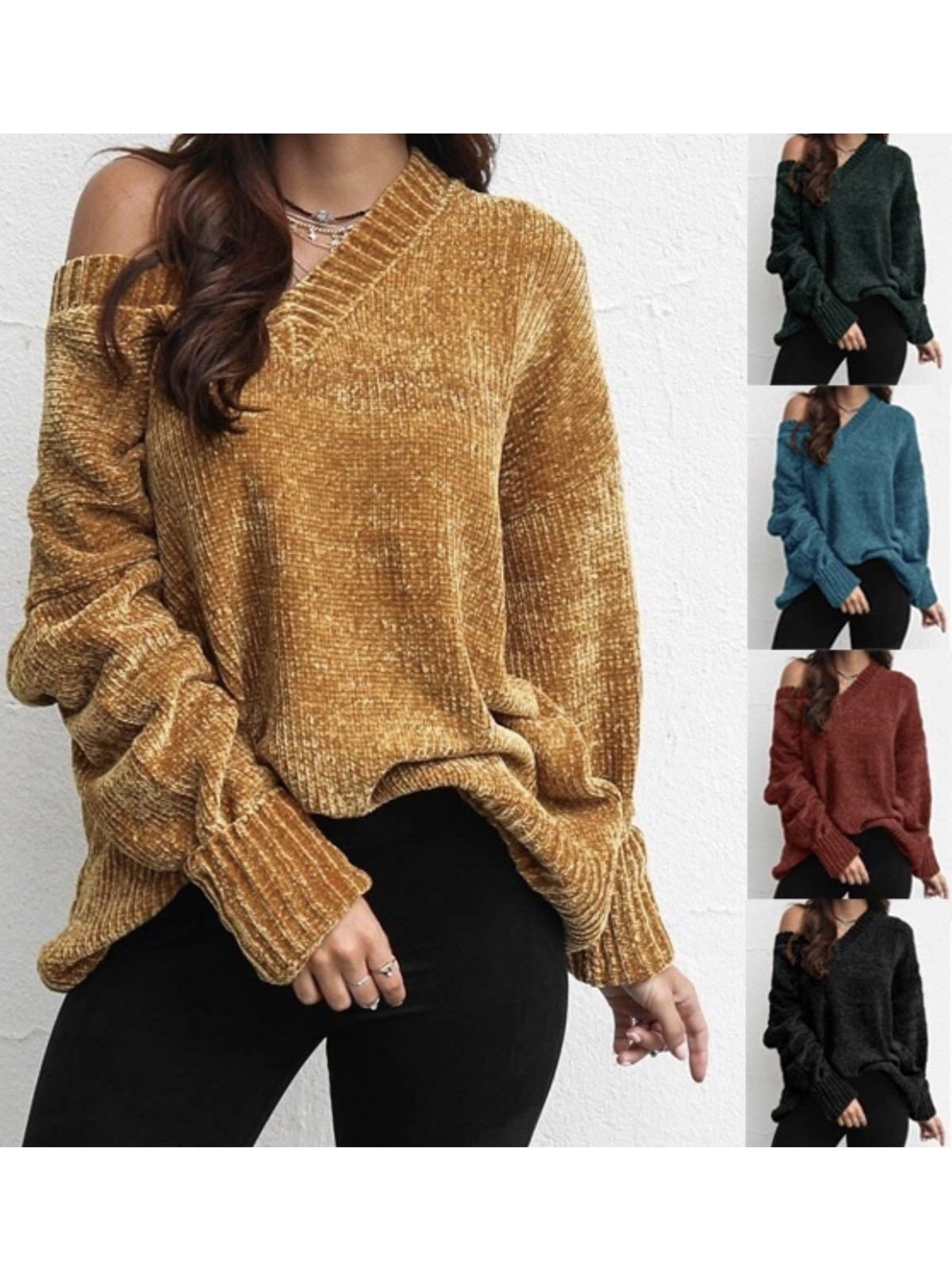 Vintage Long Sleeve V Neck Sweaters