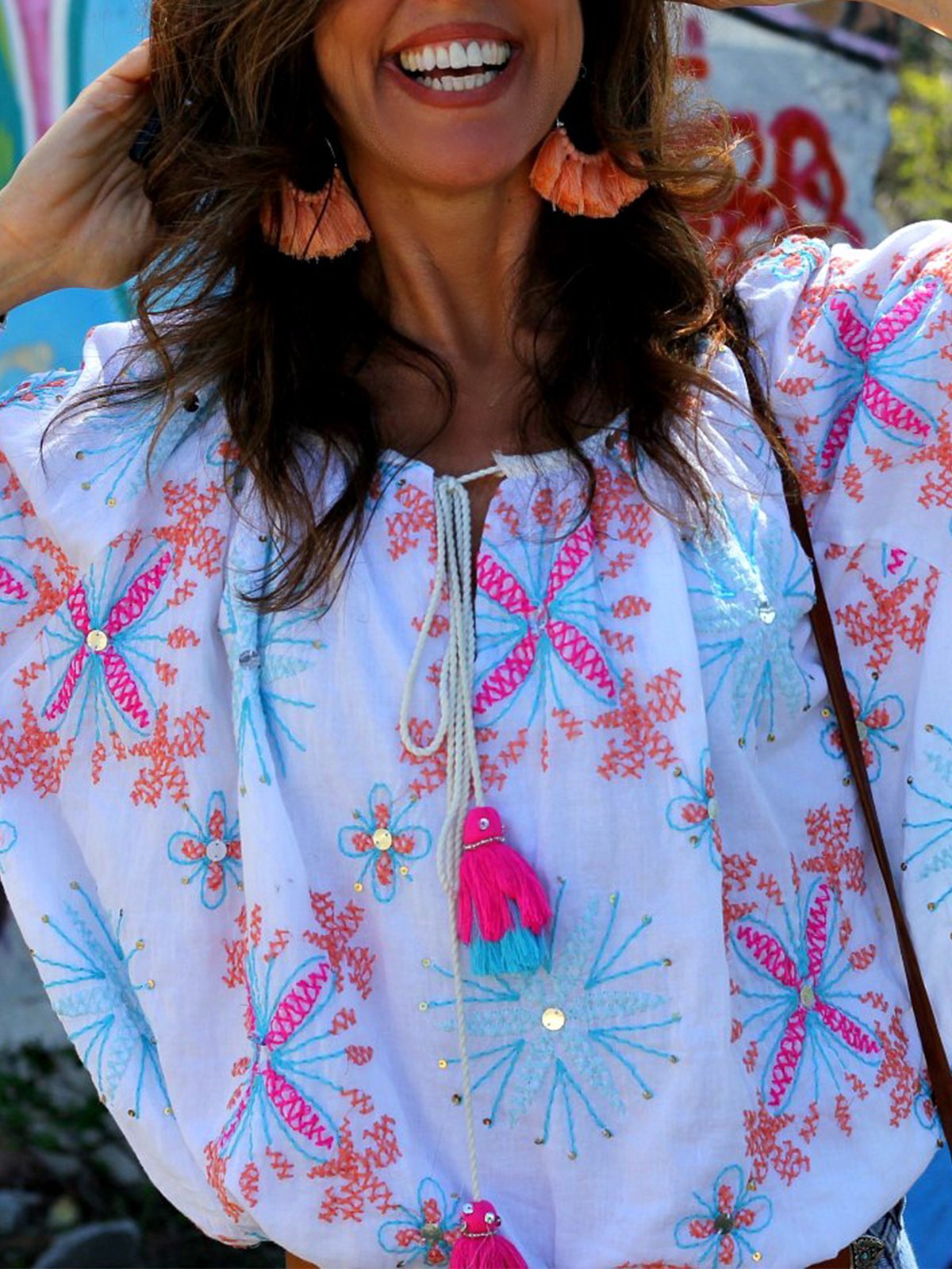 V Neck Boho Floral-Print Shirts & Tops