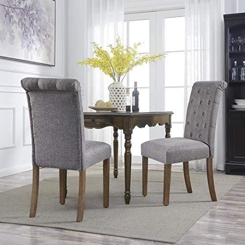 Upholstered Fabric Dining Room Chairs with Solid Wood Legs and Padded Seat