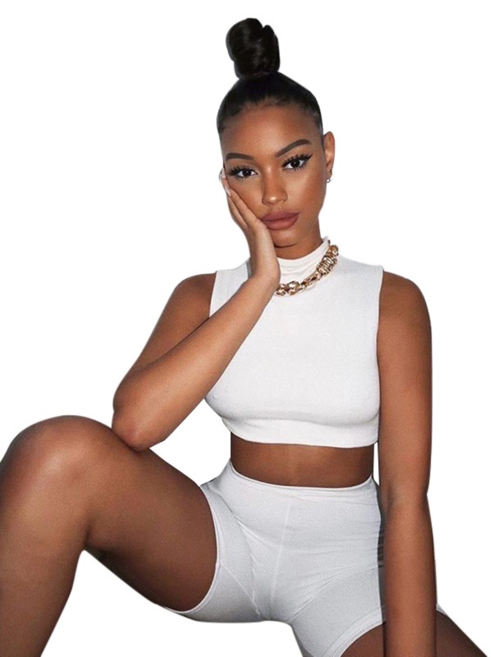 Sports Fitness Plain Crop Top and Shorts Set