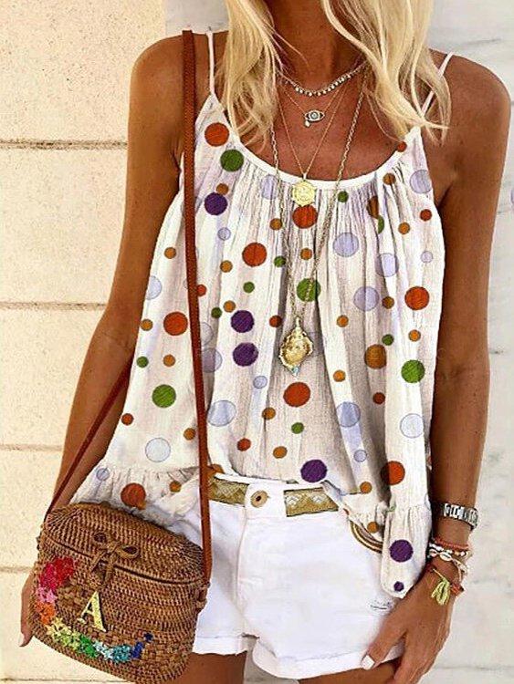 V Neck Polka Dots Shift Vests