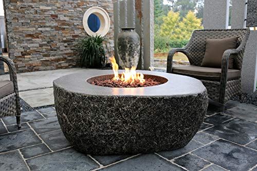 Elementi Fiery Rock Outdoor Fire Pit Table 50 Inches Round Firepit Concrete Patio Heater Electronic Ignition Backyard Fireplace Cover Lava Rock Included Liquid Propane