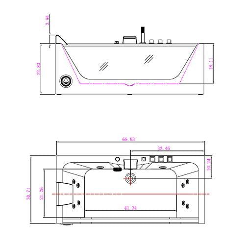 Hydromassage Rectangular Jetted Soaking Tub with Center Drain